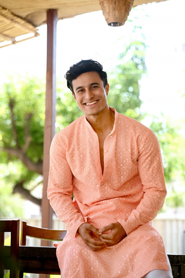 Peach Embroidered Georgette Kurta